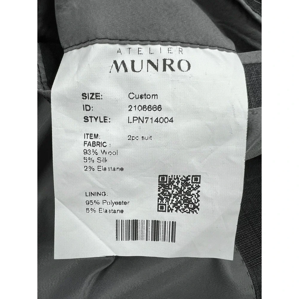 Atelier Munro Mens 48L Gray Check Loro Piana Wool 2 Button Suit Jacket Blazer